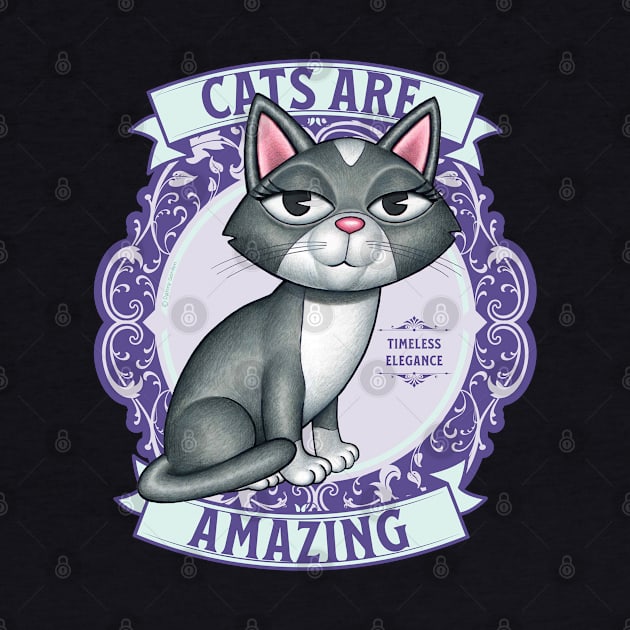 Cute Kitty Cat on purple wreath Cats are Amazing by Danny Gordon Art